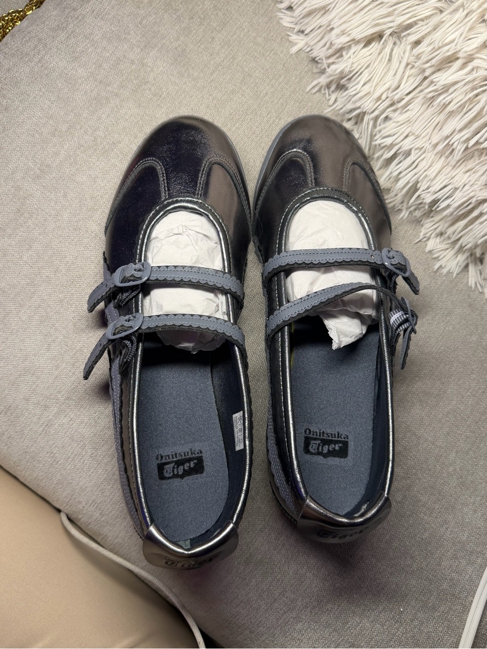 Onitsuka Tiger Metallic Gray Double-Strap Mary Jane Flats